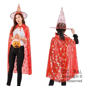 SET DE BRUJA SOMBRERO Y CAPA ROJO X 1